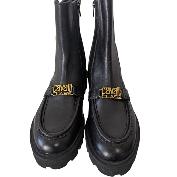 Cavalli Class Black Leather Cortina Platform Lug Boots...Size EU 39(US 8.5-9) - Picture 3 of 9